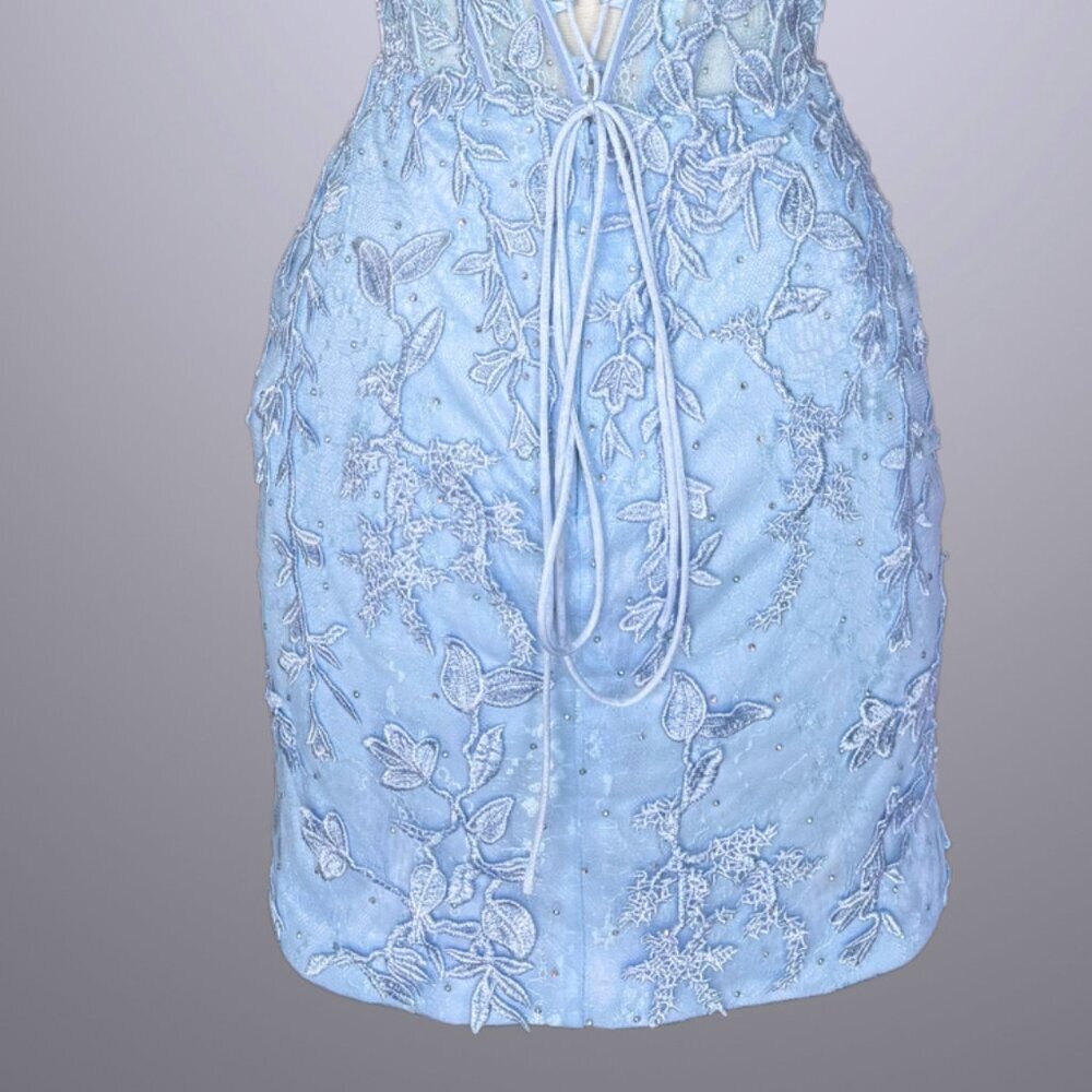 NEW FORMAL SLEEVELESS SHEATH STRAPLESS DRESS EMBROIDERED W/ FLORAL LACE AC 7053S - Picture 9 of 9